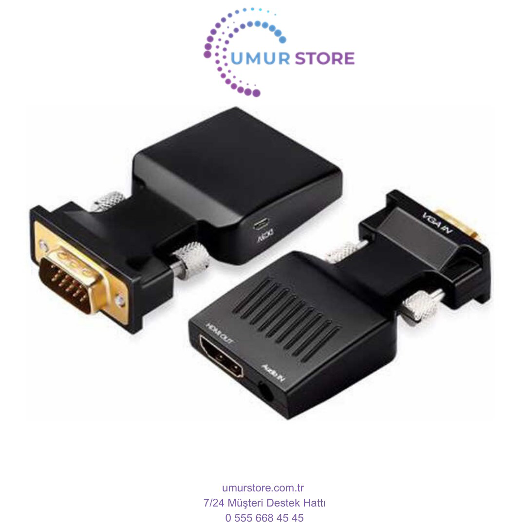 VGA To HDMI & Aux Dönüştürücü Adaptör 1080P Full Hd 60Hz Görüntü