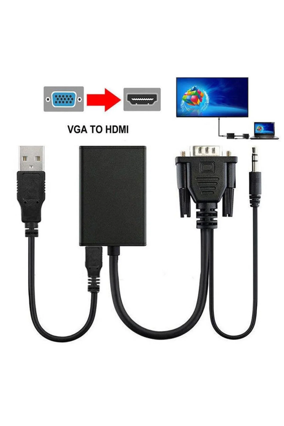 Vga to Hdmi Çevirici Kablo Ses Çıkışlı Vga Dişi Hdmi Erkek