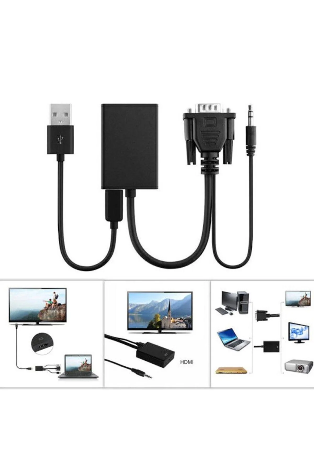 Vga to Hdmi Çevirici Kablo Ses Çıkışlı Vga Dişi Hdmi Erkek