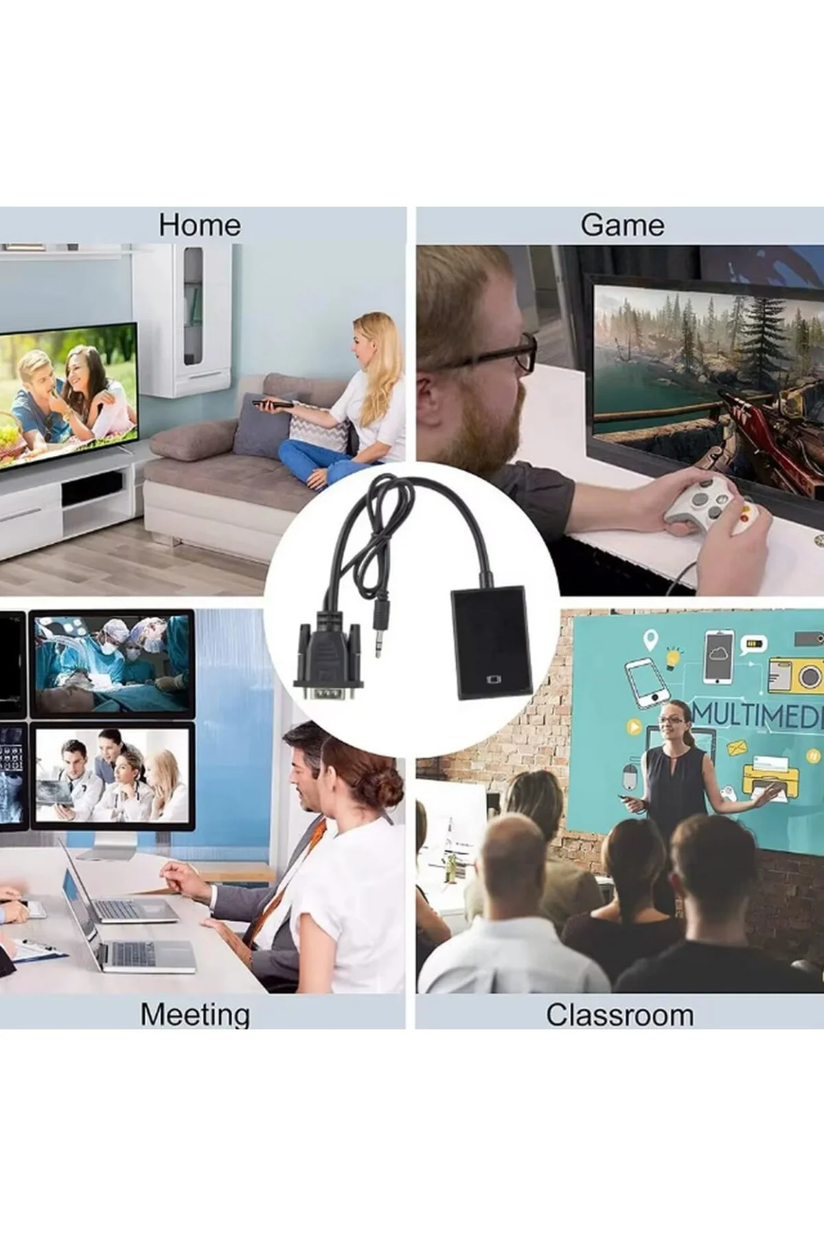VGA to HDMI Çevirici Adaptör 3.5 Mm Ses Girişli