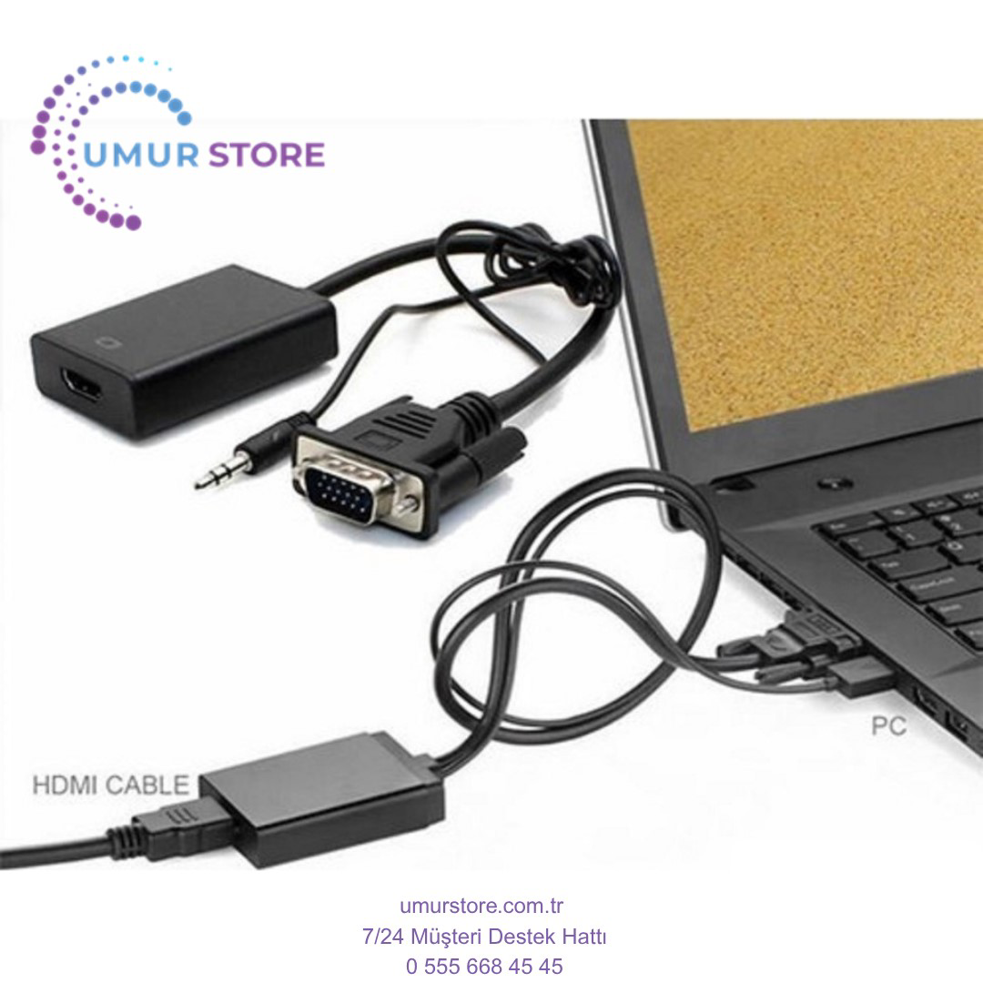 Vga To Hdmi Kablo Dönüştürücü Görüntü Ve Ses Çevirici