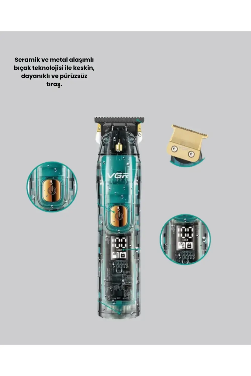 VGR V-695 Saç ve Sakal Kesme Makinesi LED Ekranlı 5 Uzunluk Ayarı