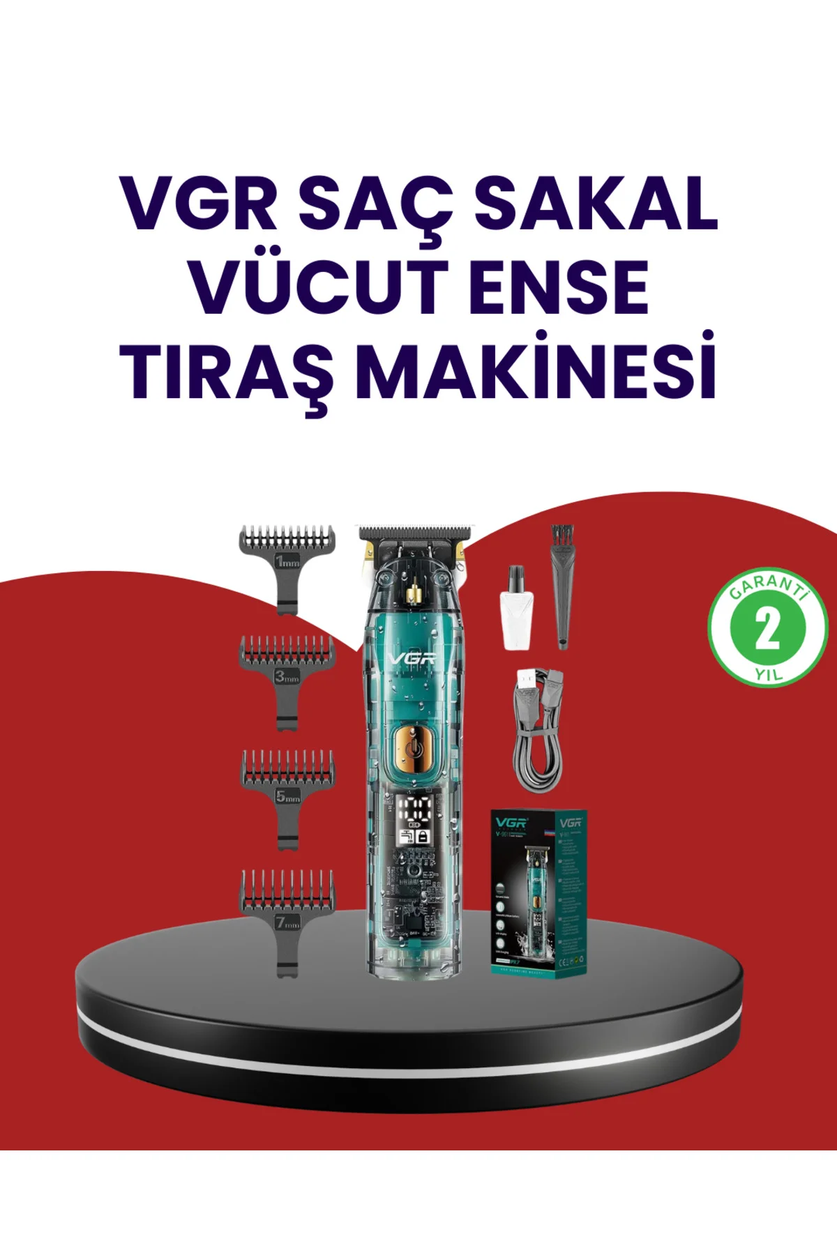 VGR V-695 Şarjlı Profesyonel Erkek Saç Sakal Tıraş Makinesi IPX7 Su Geçirmez