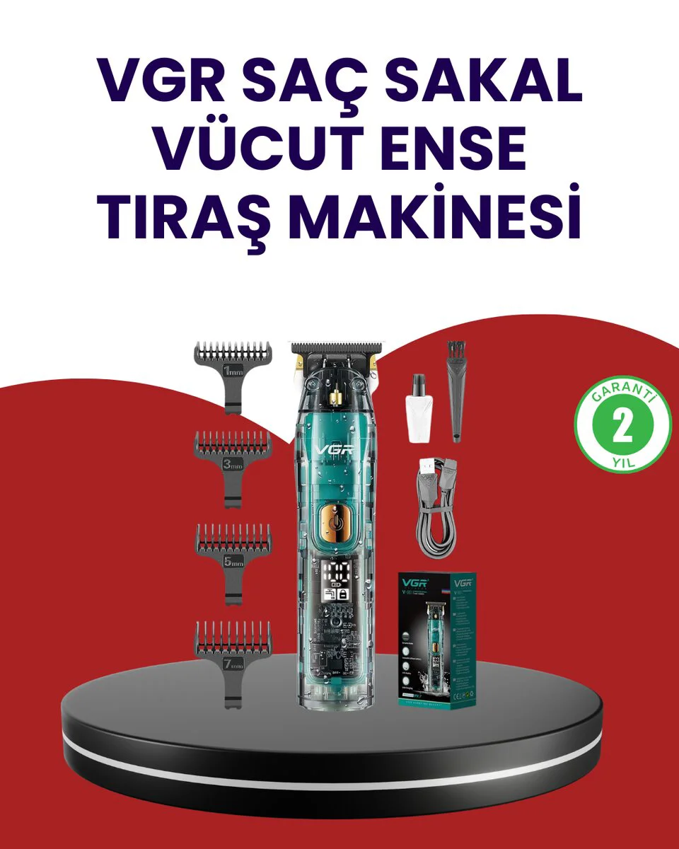 VGR V-695 Şarjlı Profesyonel Erkek Saç Sakal Tıraş Makinesi IPX7 