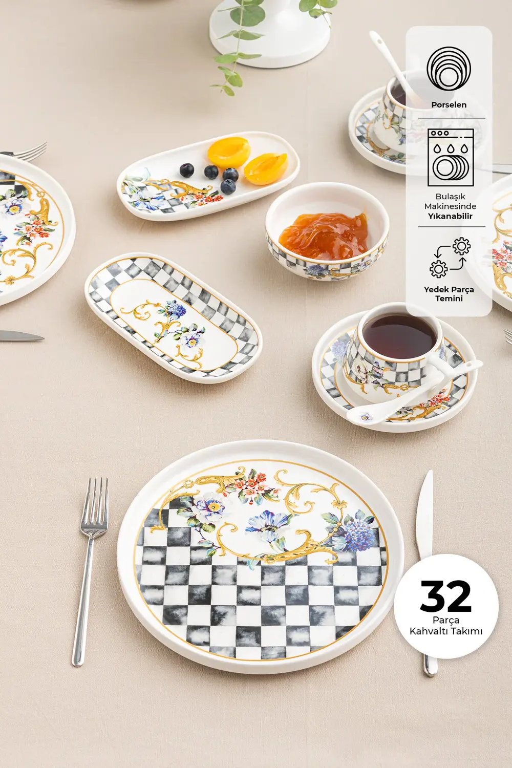 Victoria Porselen 32 Parça 6 Kişilik Kahvaltı Servis Takımı