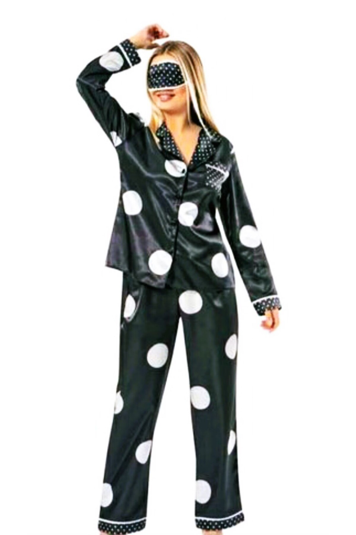 Xsapienza Victoria's Önden Düğmeli Saten Pijama Takımı Siyah