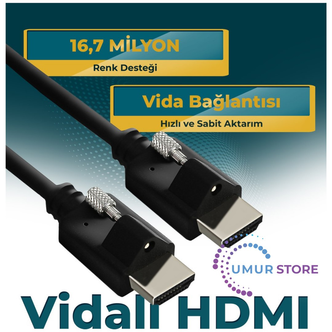 Vidalı HDMI 2.0 4K Ultra Hd 60 Hz Ses ve Görüntü Aktarım Kablosu