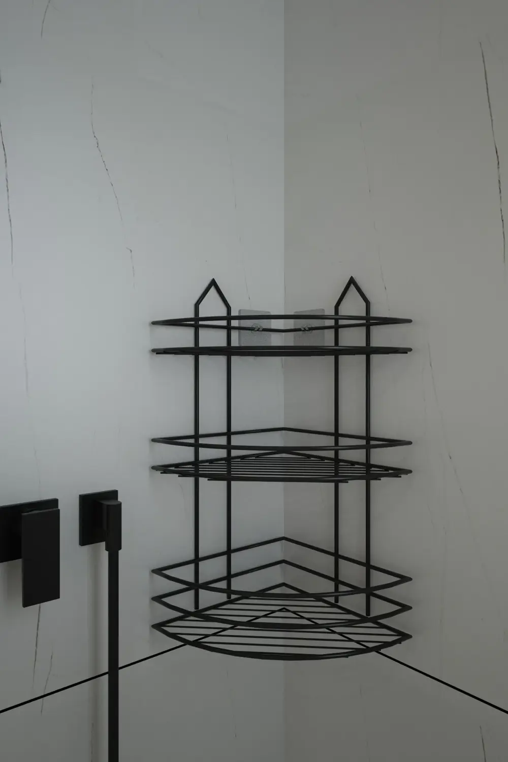 Vİdalı Siyah Banyo Köşeliği 3 Katlı Köşe Rafı Şampuanlık Düzenley