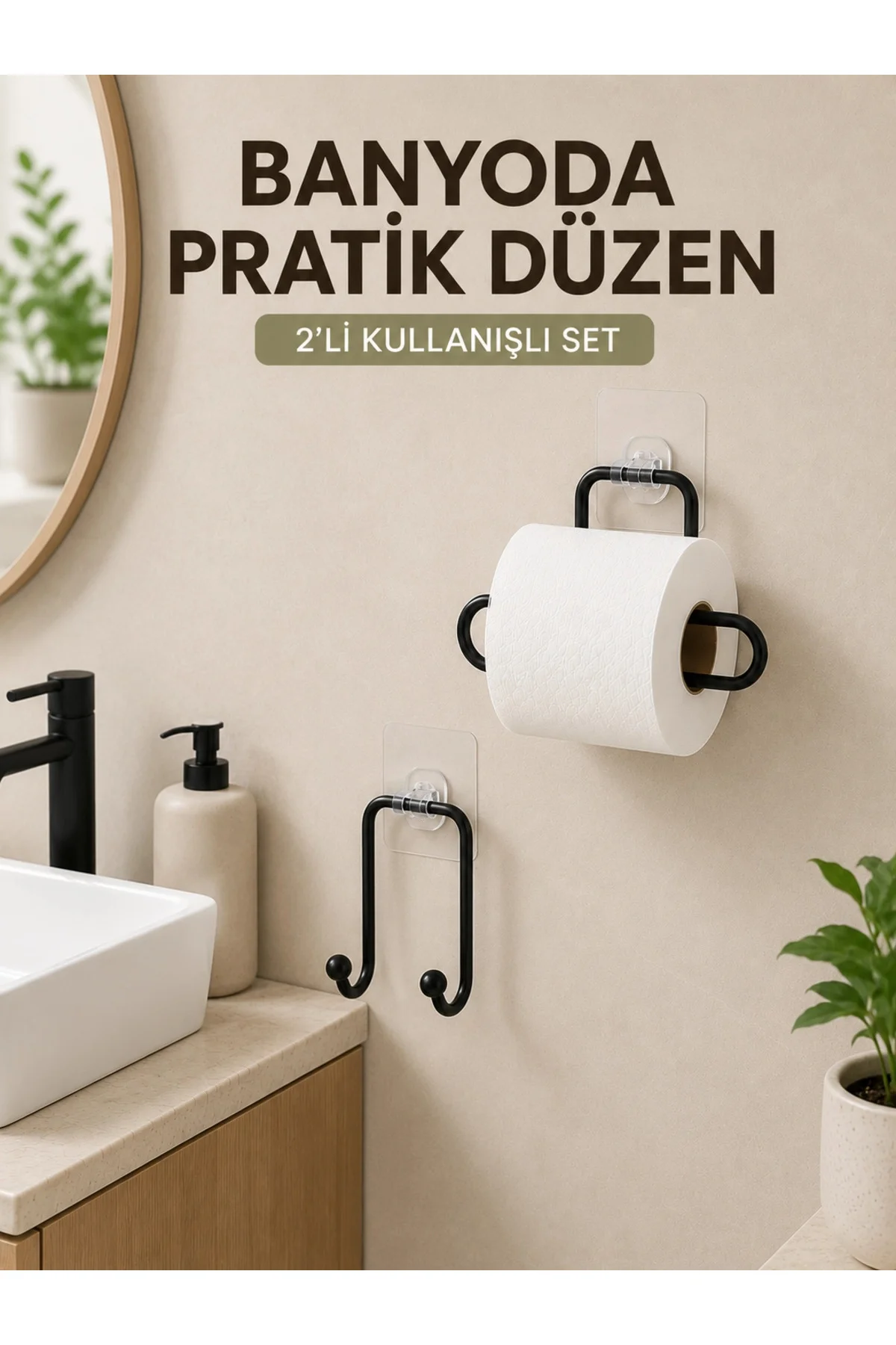 Vidasız Banyo Seti Yapışkanlı Tuvalet Kağıdı Tutucu ve Havlu Askısı 2’li Set Vidasız Banyo Seti Yapışkanlı Tuvalet Kağıdı Tutucu ve Havlu Askısı 2’li Set