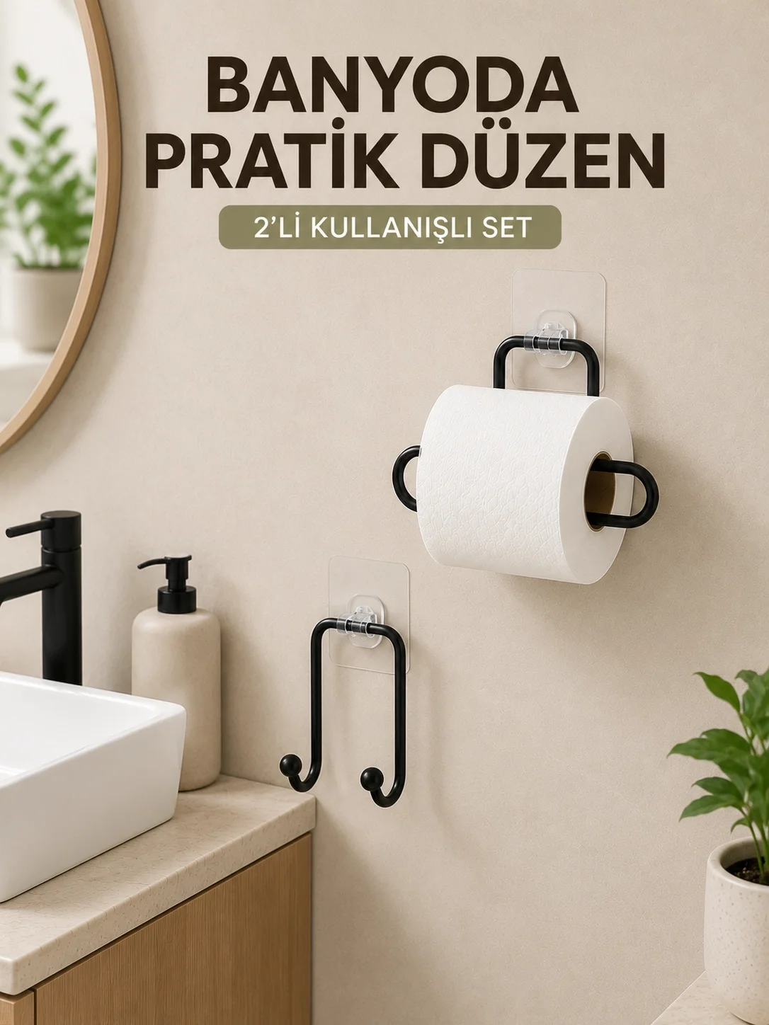 Vidasız Banyo Seti Yapışkanlı Tuvalet Kağıdı Tutucu ve Havlu Askısı 2’li Set Vidasız Banyo Seti Yapışkanlı Tuvalet Kağıdı Tutucu ve Havlu Askısı 2’li Set