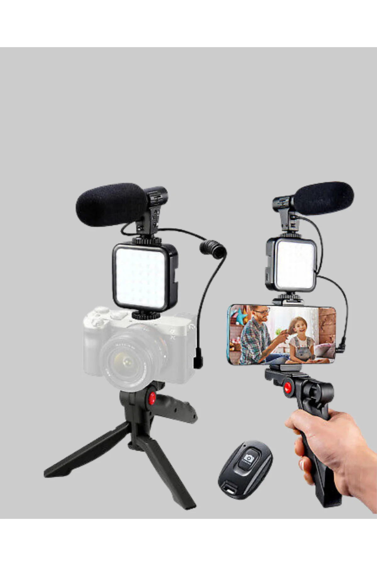 Video Çekim Kiti Tripod LED Işık Harici Mikrofon ve Bluetooth Kumanda Seti