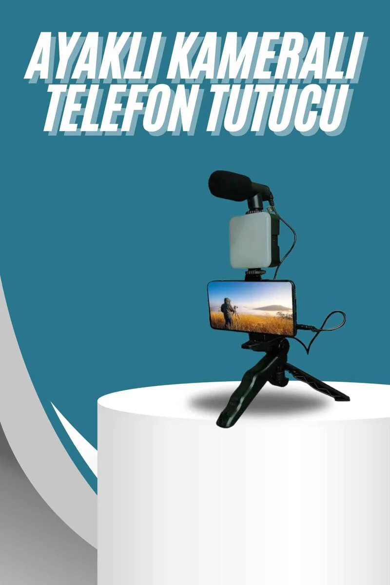 Video Making Kit Telefon Tutucu Vlog Mini LED Işıklı - Mobil Çekim Seti
