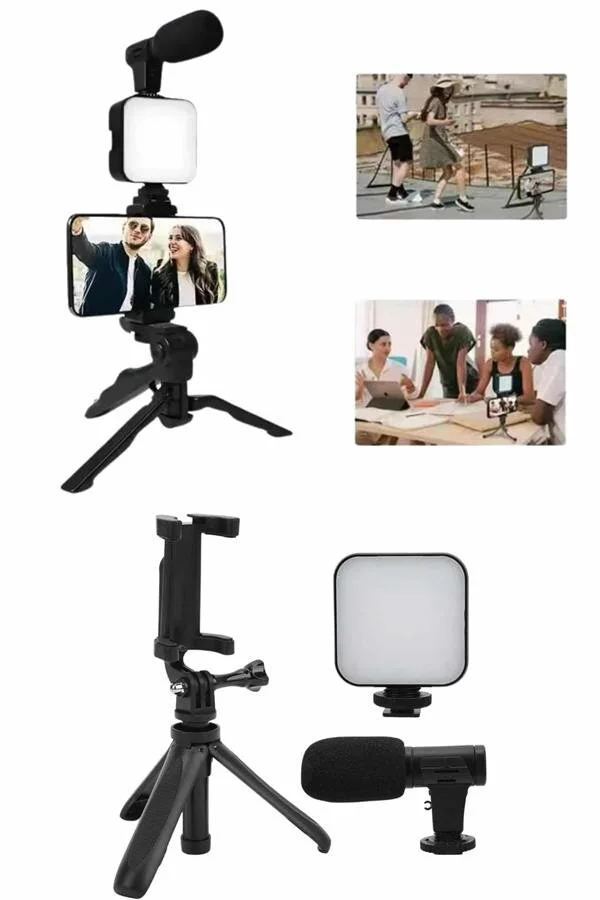 Video Making Seti: Mini Tripod, Kumanda Mikrofon ve LED Işık