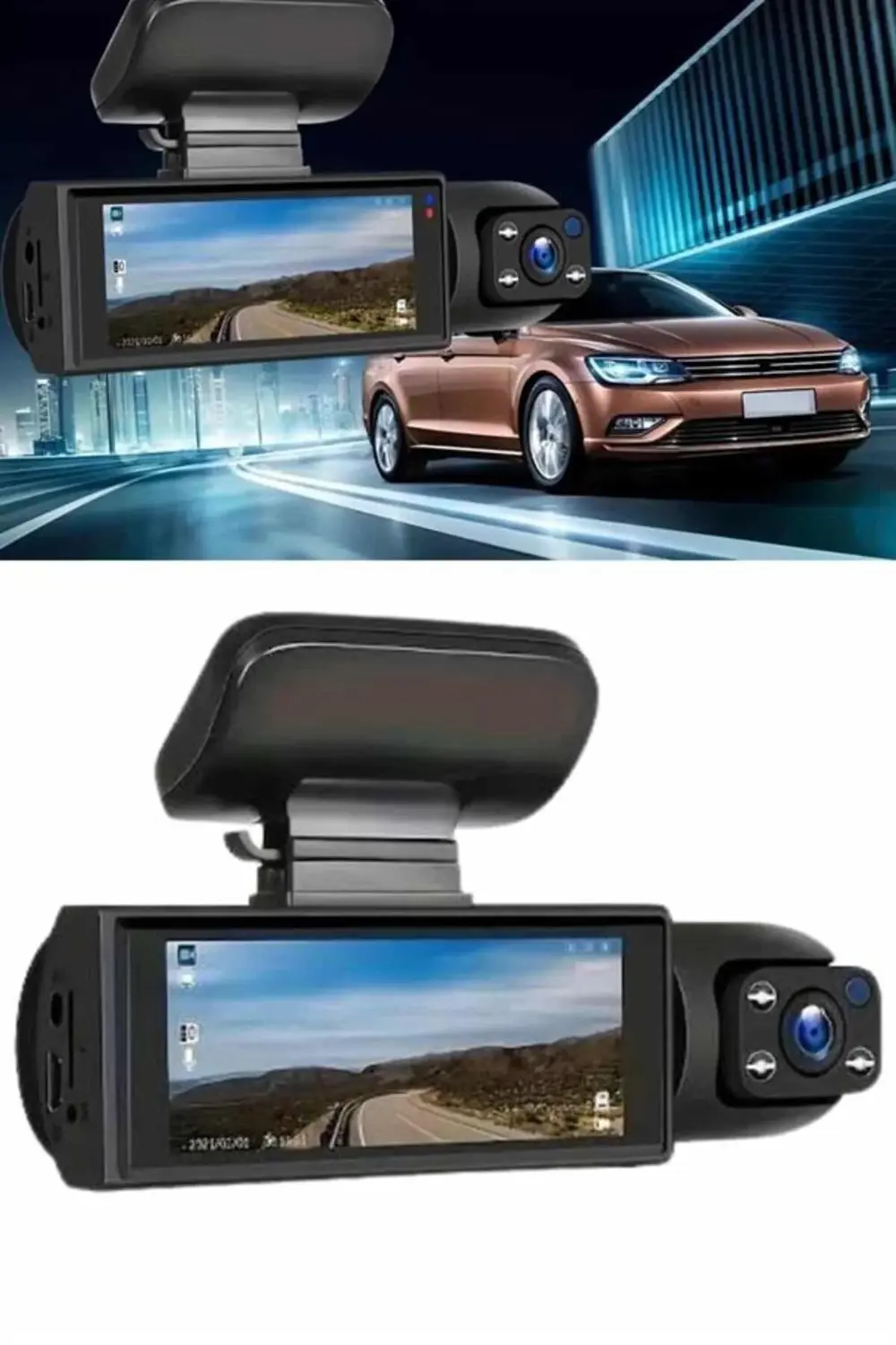 Video ve Fotoğraf Kaydedici Sürüş Kamerası Ön ve Arka Çift Kamera