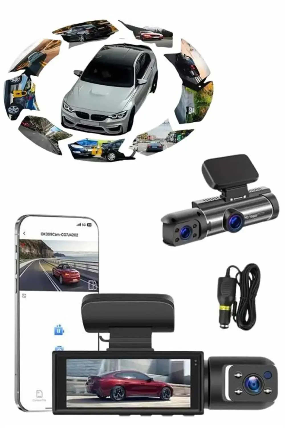 Video ve Fotoğraf Kaydedici Sürüş Kamerası Ön ve Arka Çift Kamera