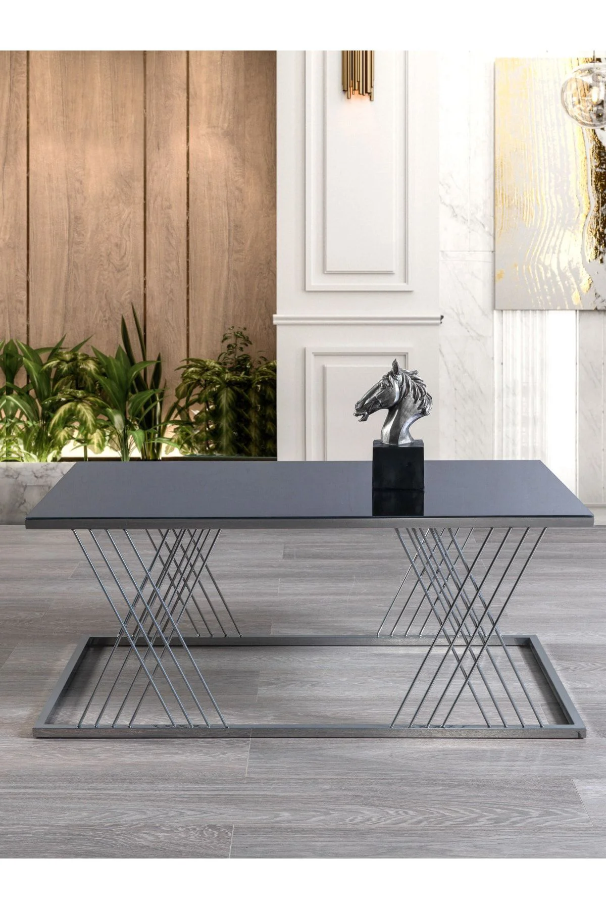 Vienna Krom Metal Ayaklı Füme Aynalı Orta Sehpa