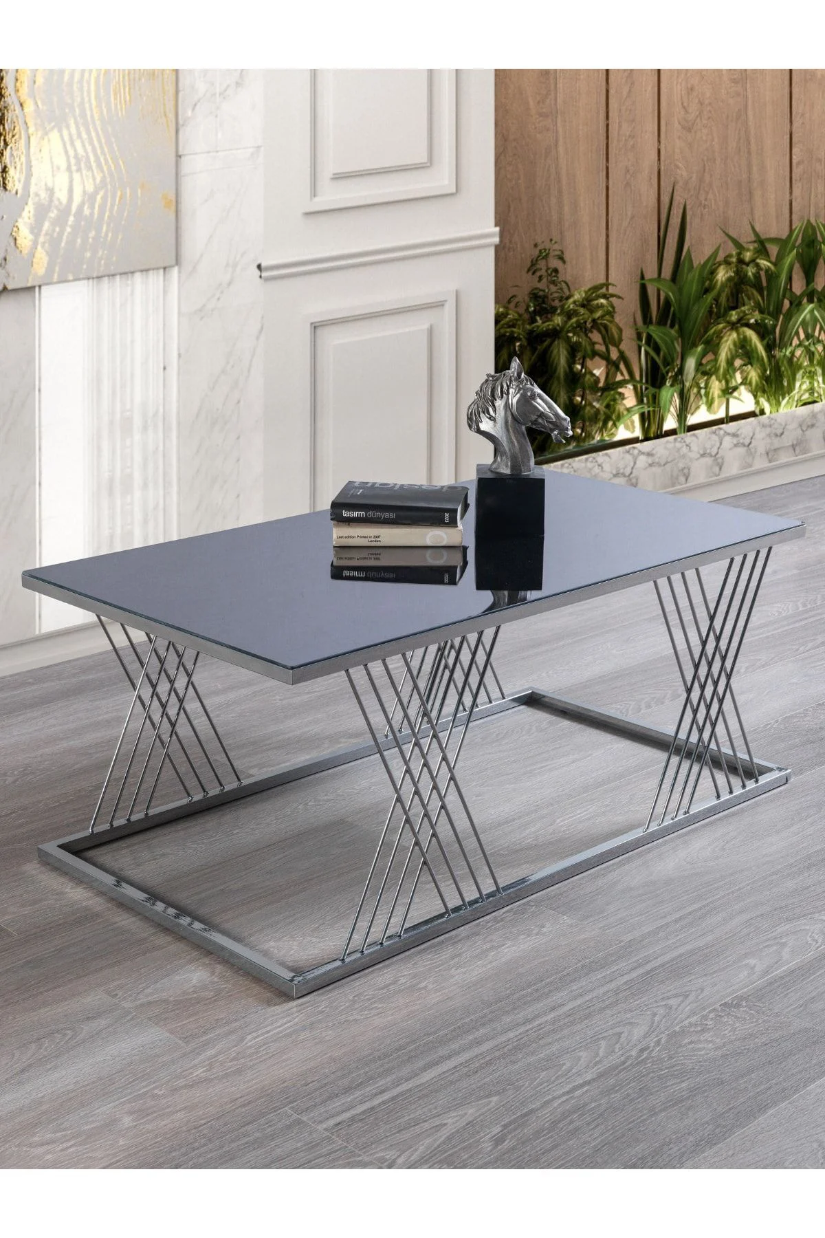 Vienna Krom Metal Ayaklı Füme Aynalı Orta Sehpa