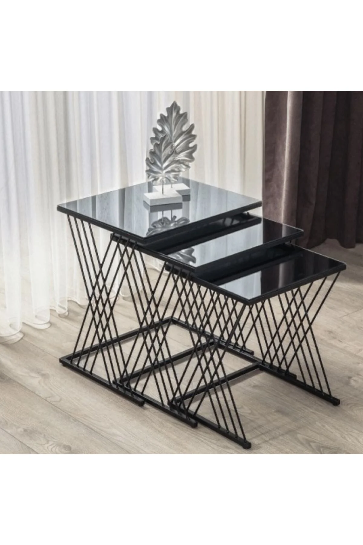 Vienna Siyah Metal Ayaklı,füme Aynalı Zigon Sehpa