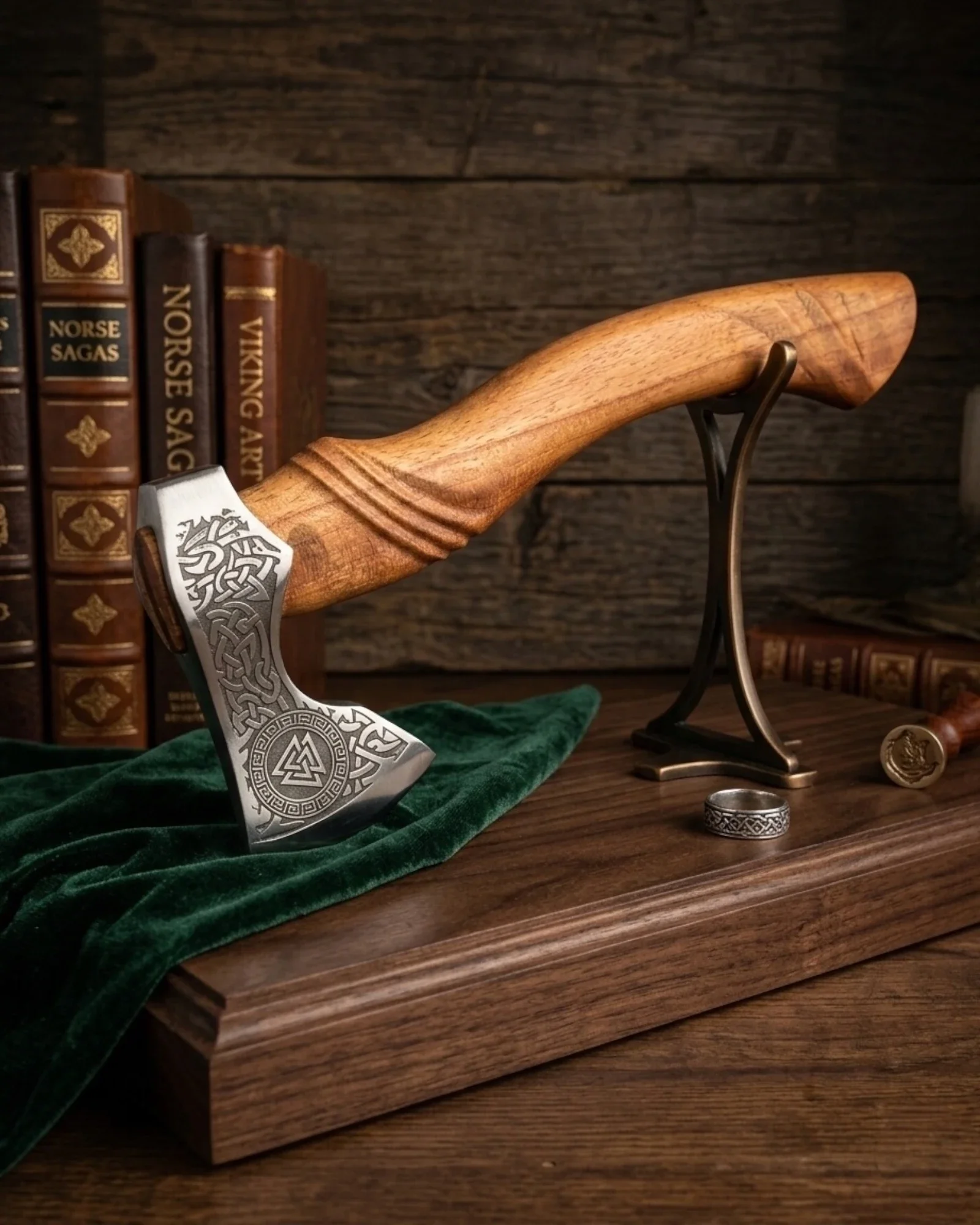 Viking Desenli Kamp Baltası Dövme Çelik Viking Desenli Kamp Baltası Dövme Çelik