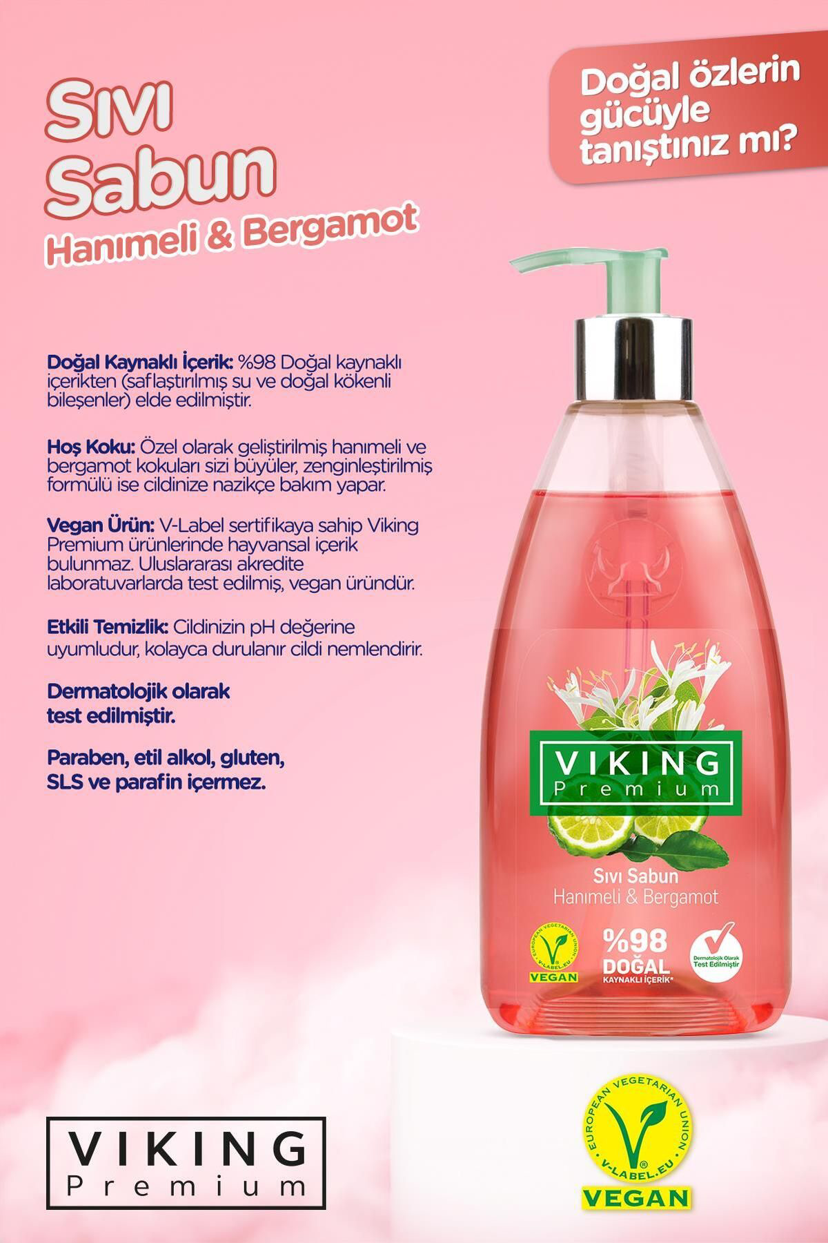 Viking Premium Sıvı Sabun Hanımeli&Bergamot 500 ml 3 Adet