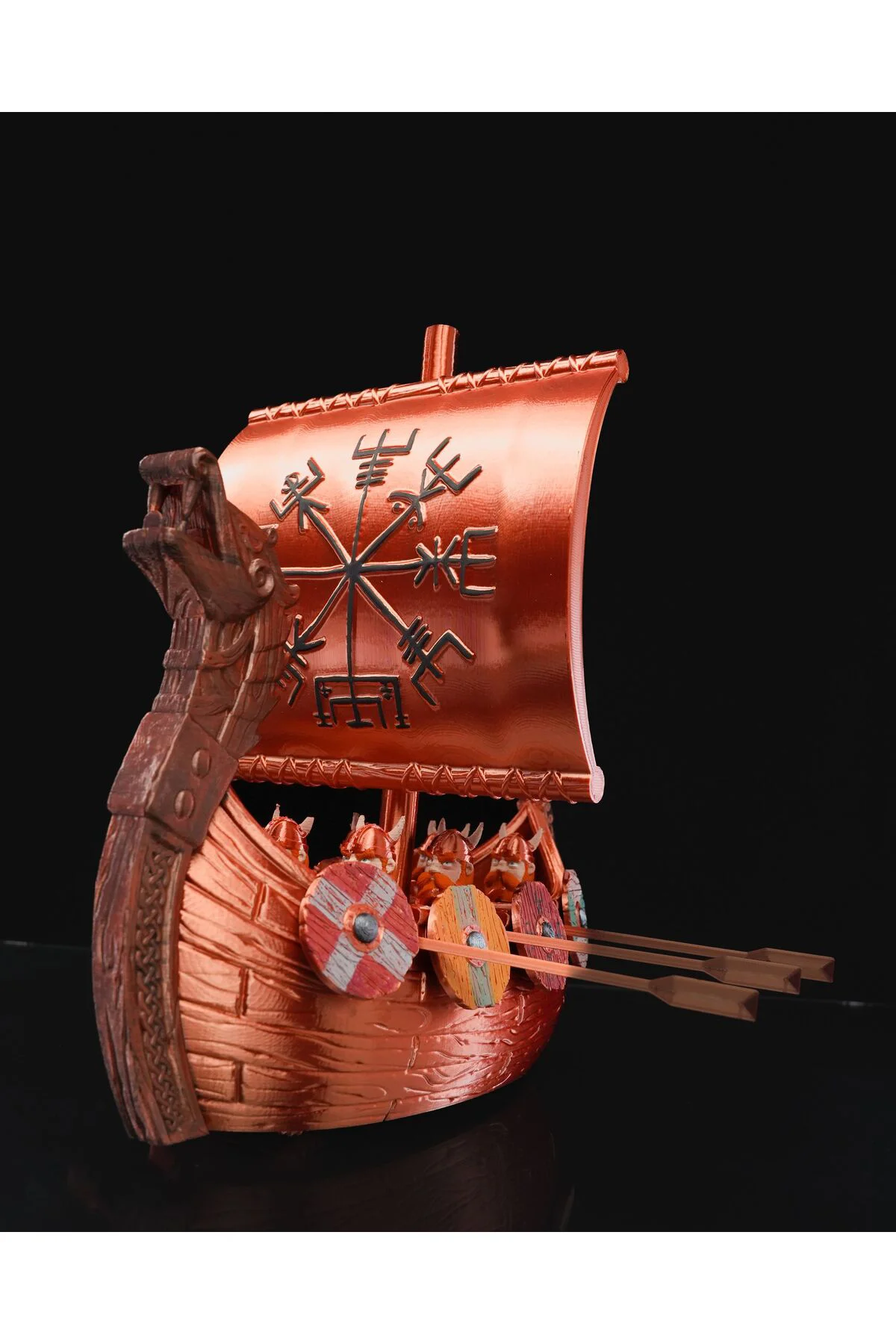 Viking Savaşçı Gemisi Viking Yelkenlisi ve Cüceler Büyük Boy Dekoratif Figür