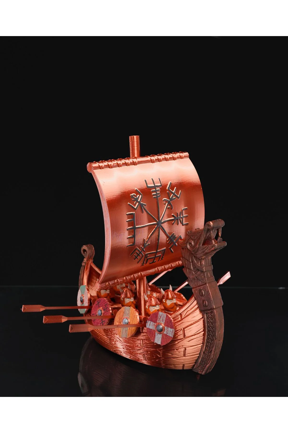 Viking Savaşçı Gemisi Viking Yelkenlisi ve Cüceler Büyük Boy Dekoratif Figür