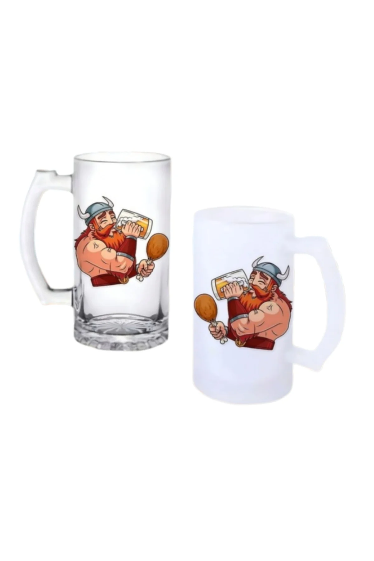 Vikingler Kulplu Bira Bardağı Buzlu veya Şeffaf Seçenekli 0243