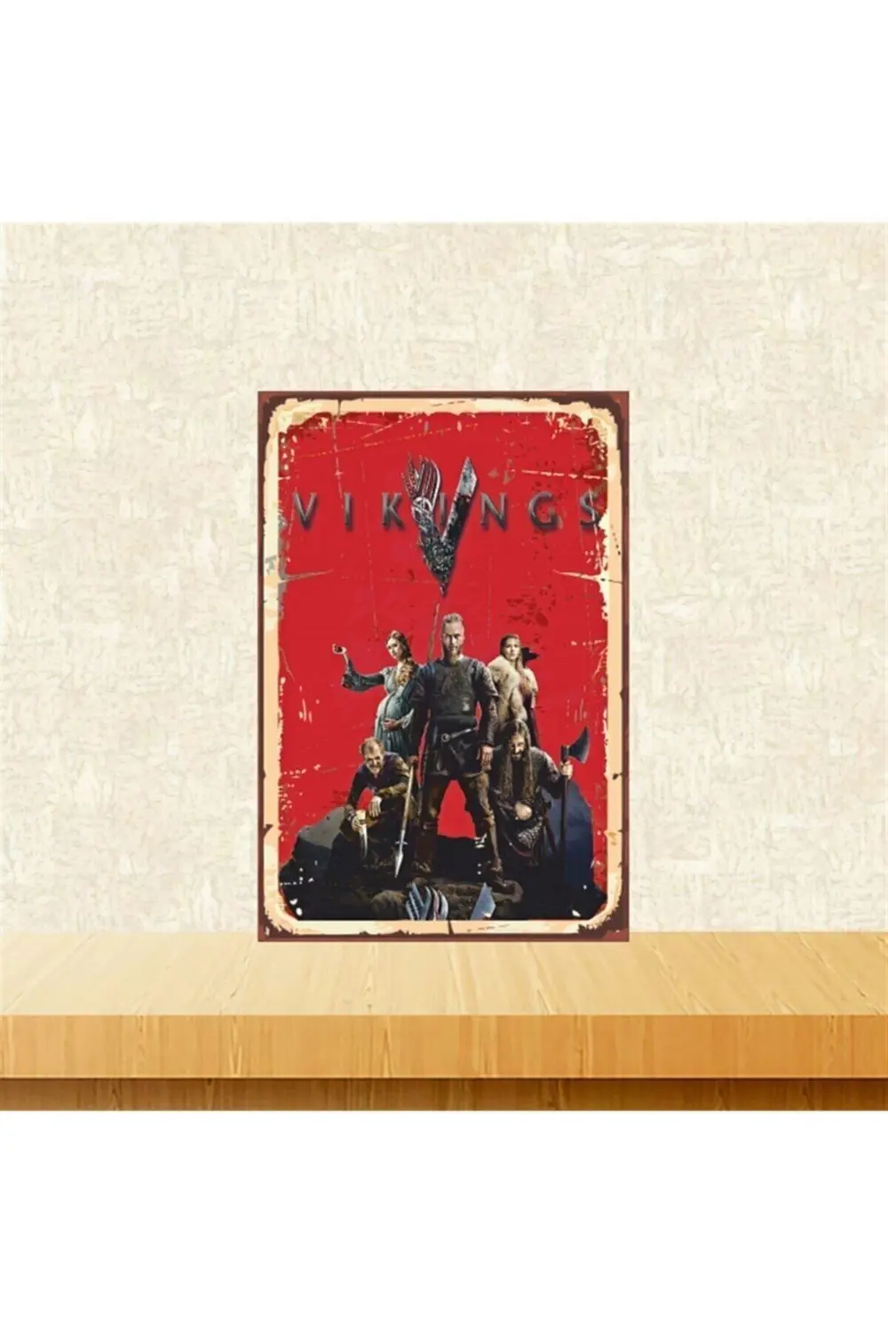 Vikings Tasarımlı 20-30 Cm Retro Ahşap Poster Tkfx4348