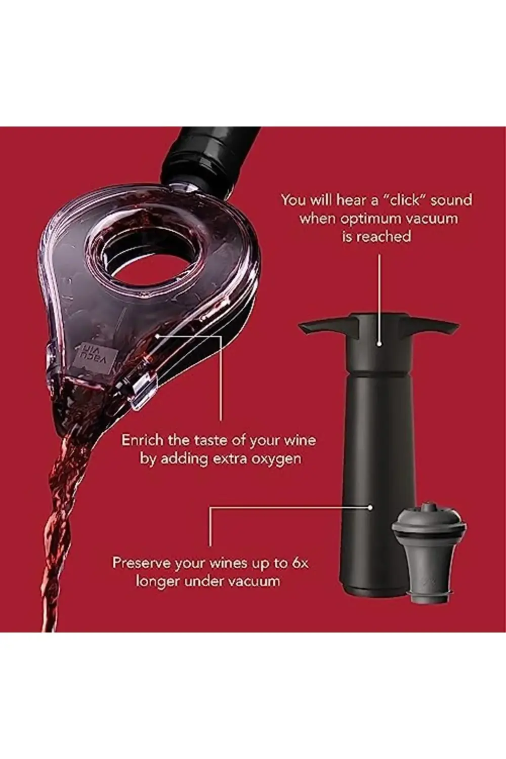 Vin 3890760 Air şarap aksesuar seti, plastik, siyah 1184728