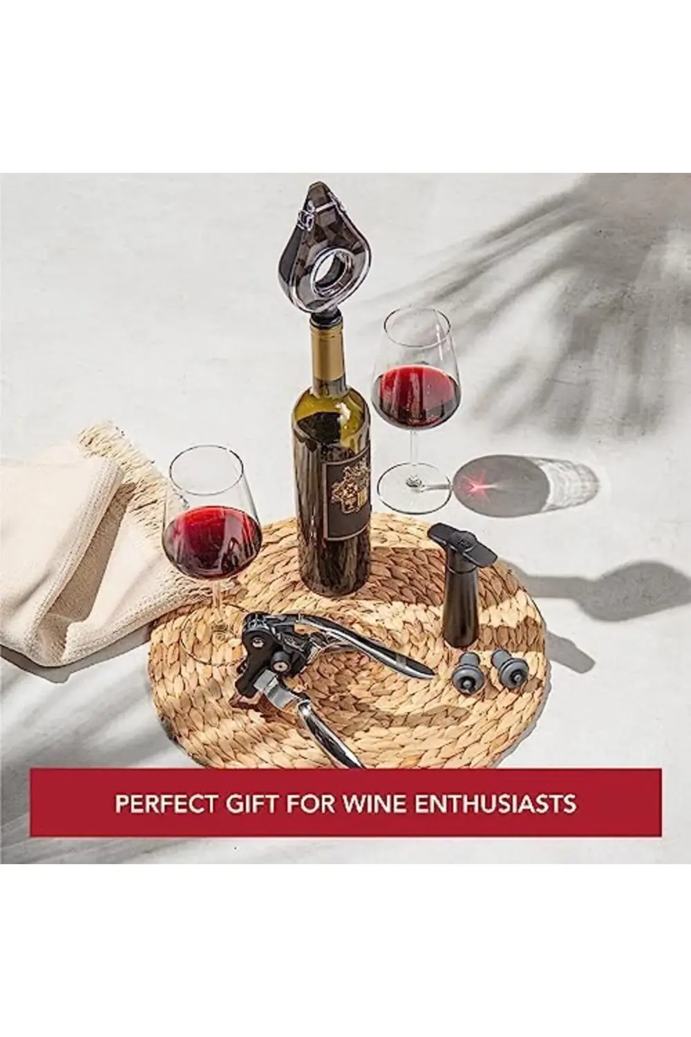 Vin 3890760 Air şarap aksesuar seti, plastik, siyah 1184728