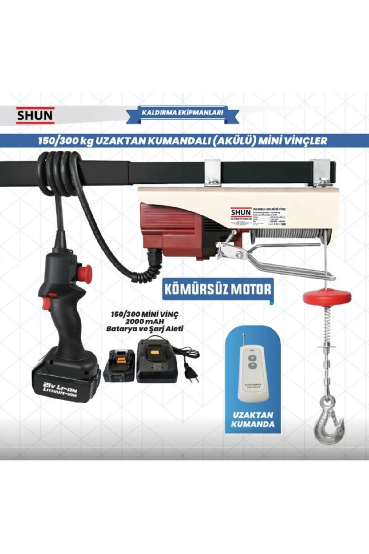 VİNÇ AKÜLÜ UZAKTAN KUMANDALI 21 V 250/500 KG SHUN