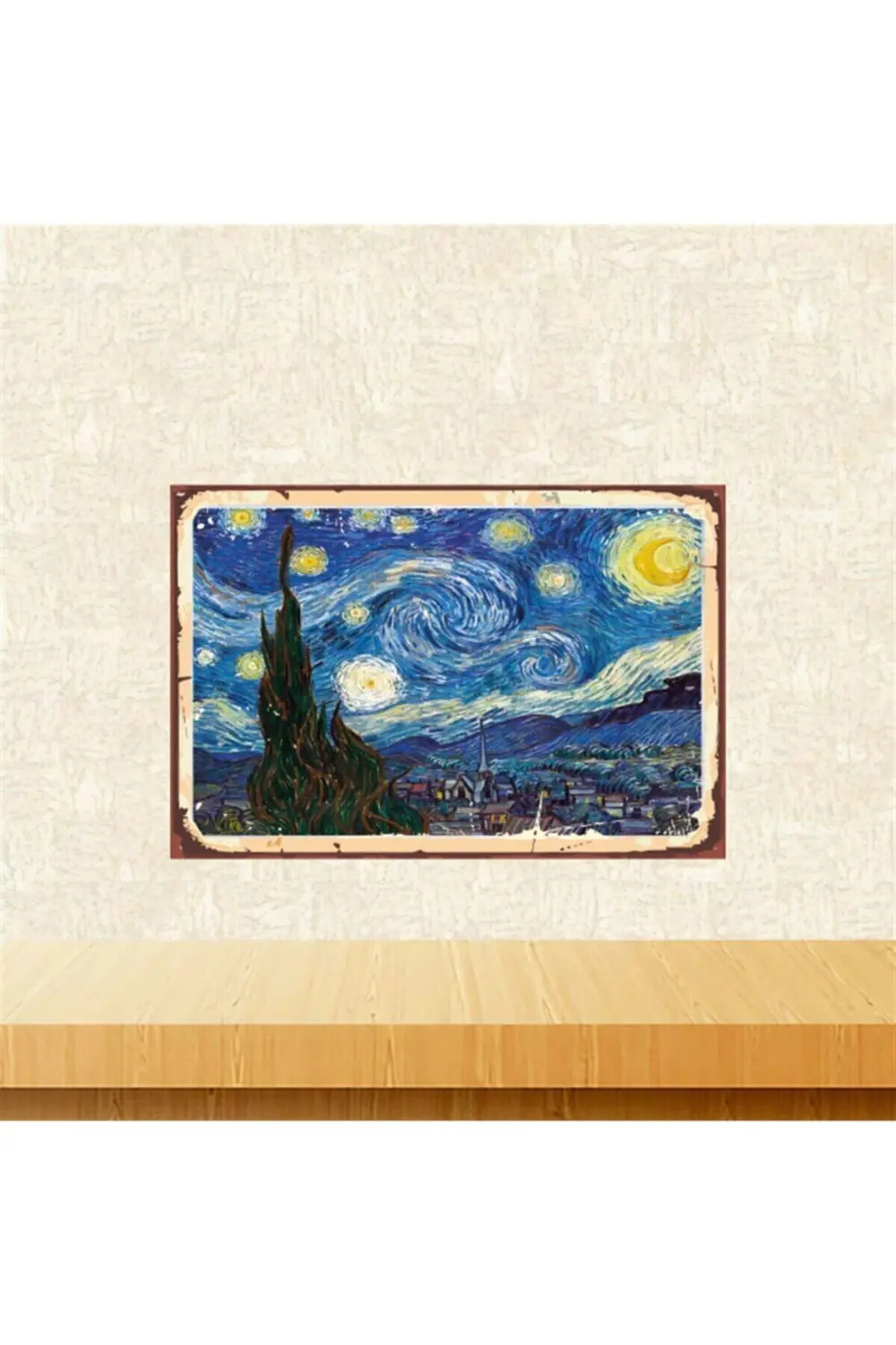 Vincent Van Gogh Yıldızlı Gece 20-30 cm Retro Ahşap Tablo Tkfx537