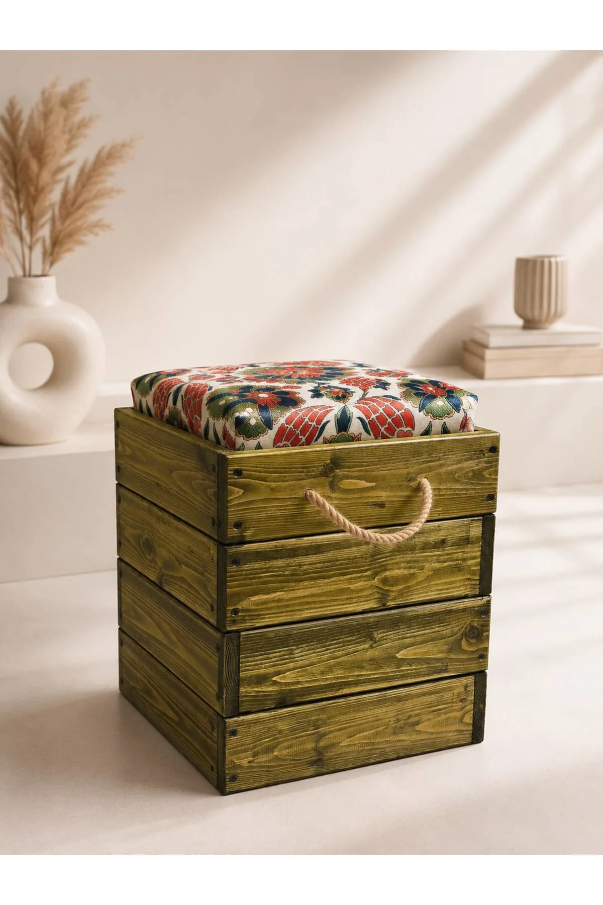 Vintage Ahşap Outdoor Sandıklı Puf