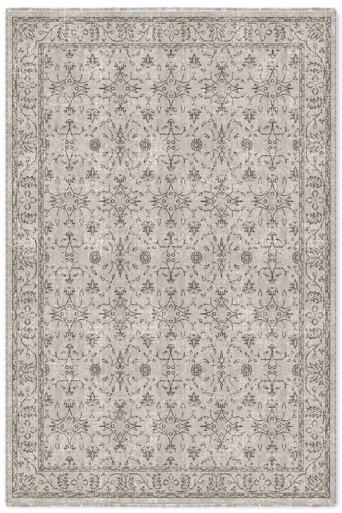 Vintage Bej Şönil Halı Kilim Yolluk Kaymaz Yıkanabilir Salon Otur