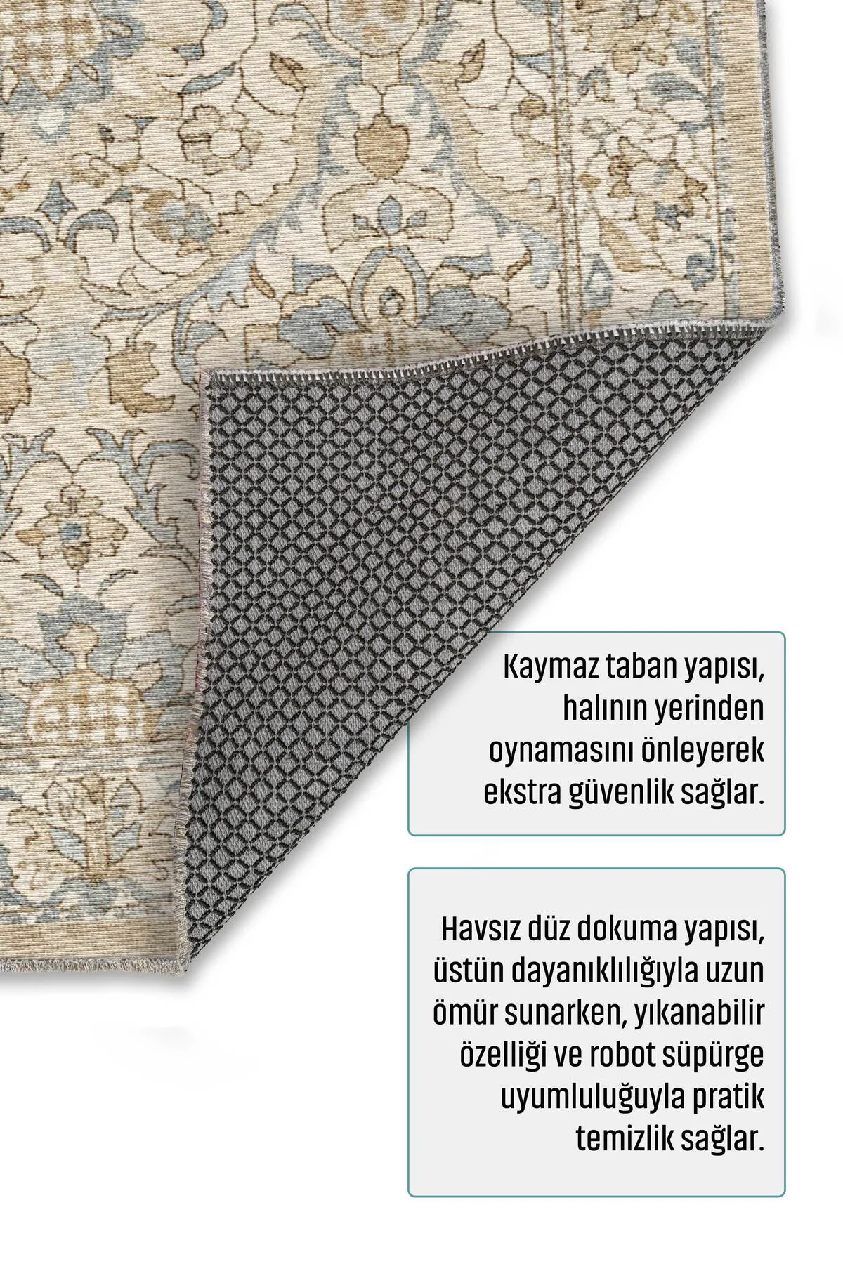Vintage Bej Şönil Halı Kilim Yolluk Kaymaz Yıkanabilir Salon Otur