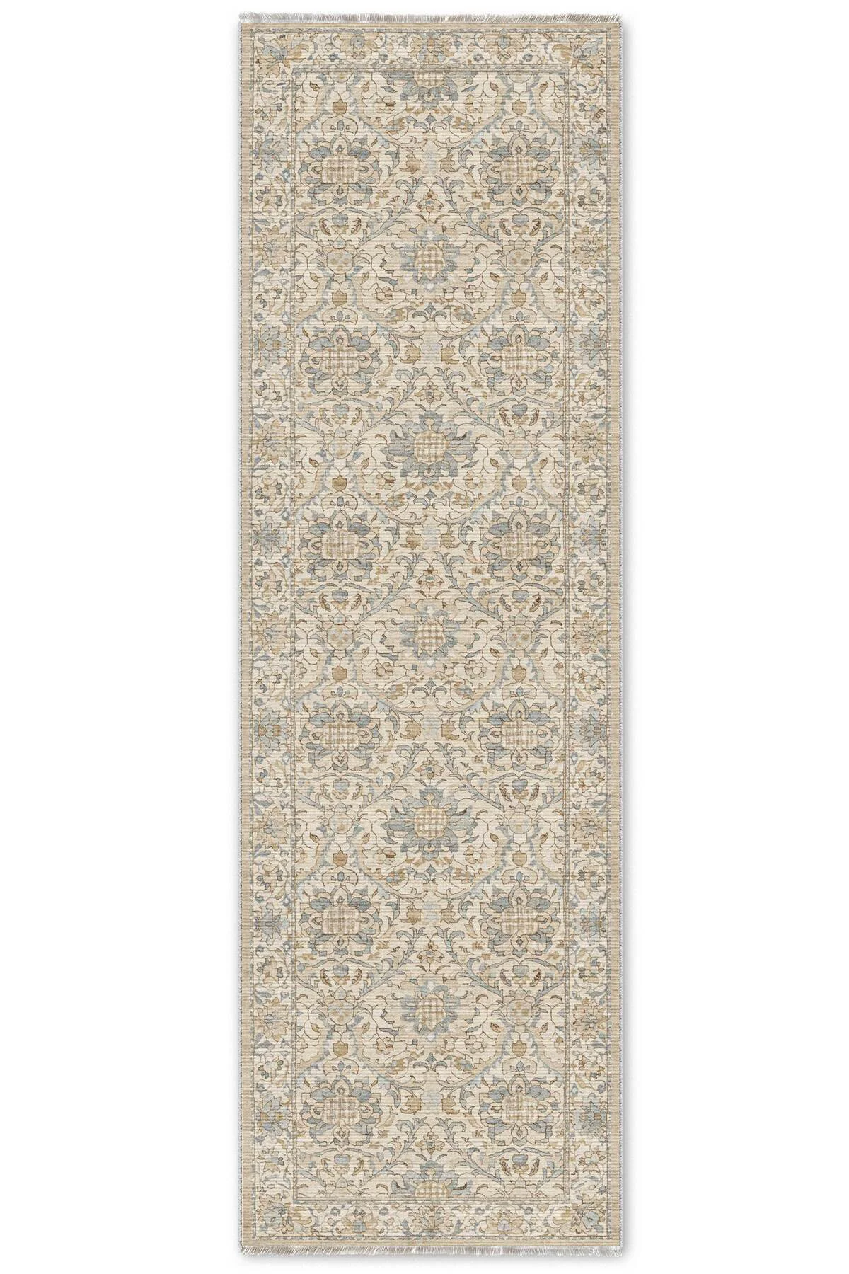Vintage Bej Şönil Halı Kilim Yolluk Kaymaz Yıkanabilir Salon Otur
