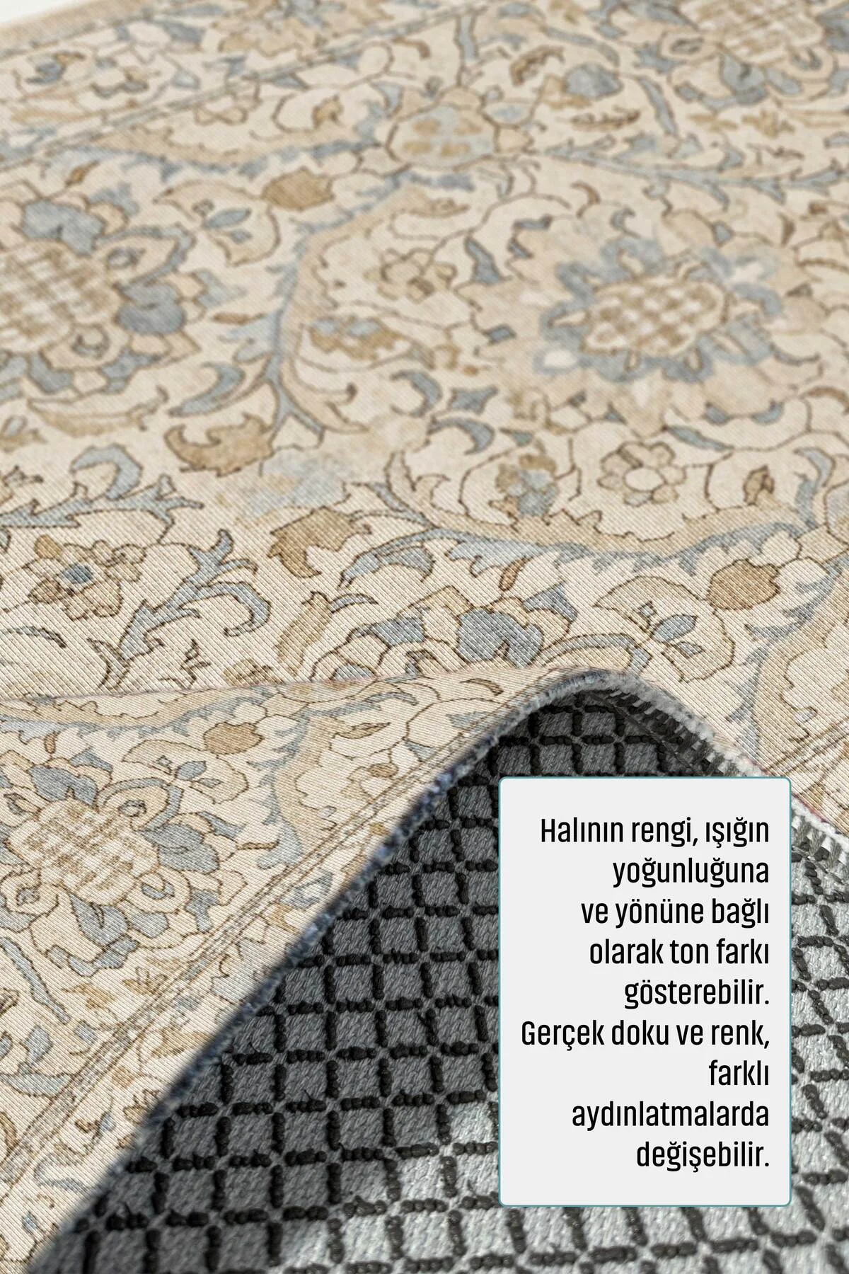 Vintage Bej Şönil Halı Kilim Yolluk Kaymaz Yıkanabilir Salon Otur
