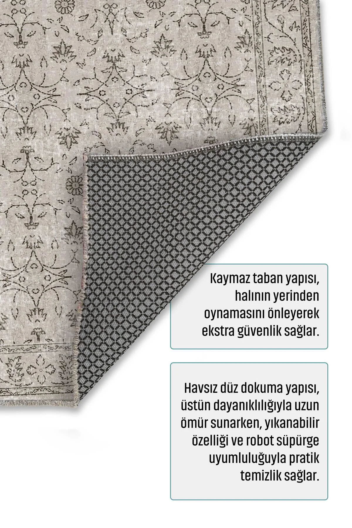 Vintage Bej Şönil Halı Kilim Yolluk Kaymaz Yıkanabilir Salon Otur