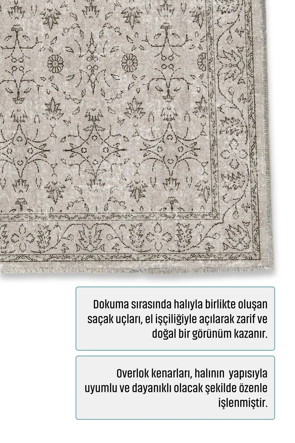 Vintage Bej Şönil Halı Kilim Yolluk Kaymaz Yıkanabilir Salon Otur