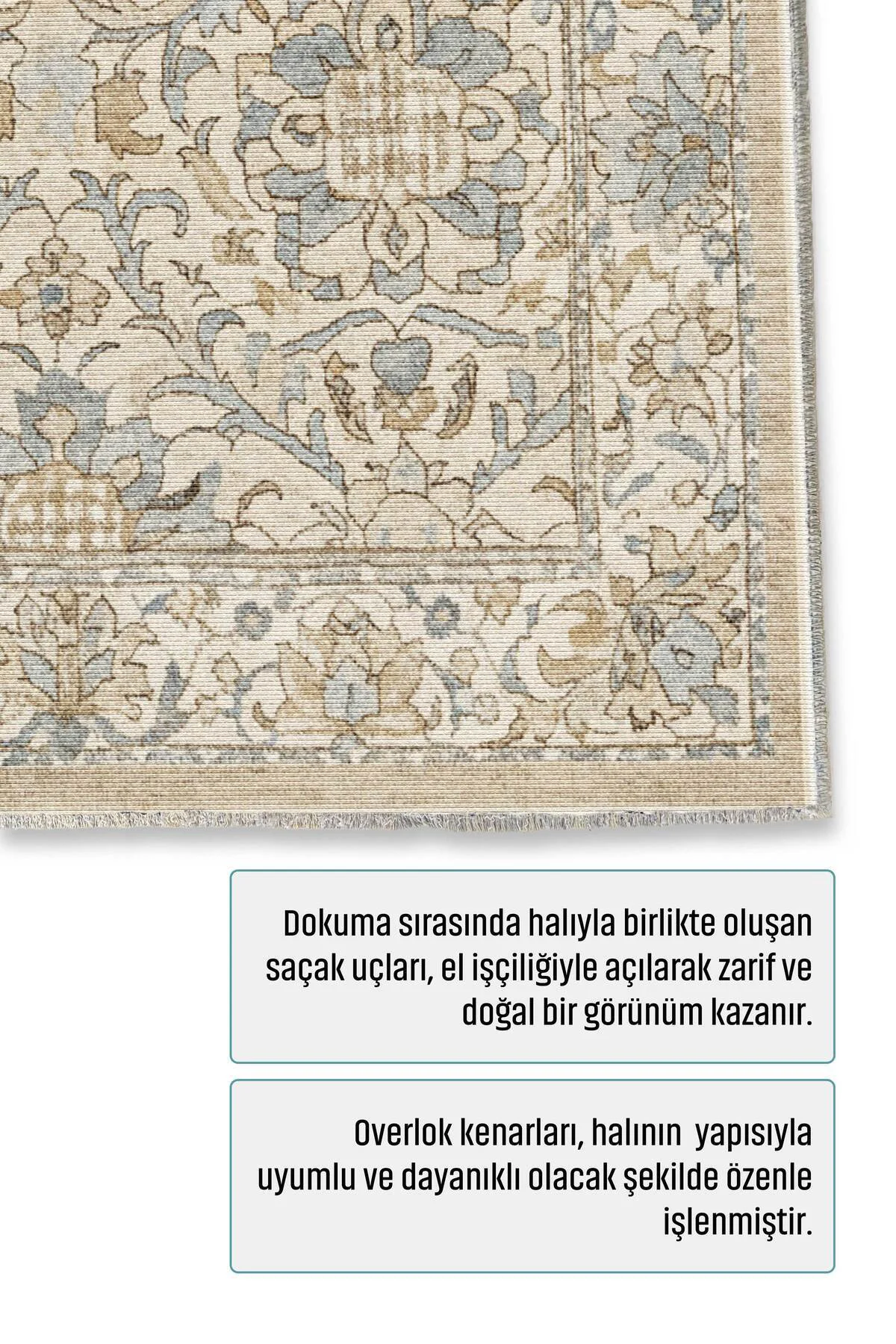 Vintage Bej Şönil Halı Kilim Yolluk Kaymaz Yıkanabilir Salon Otur