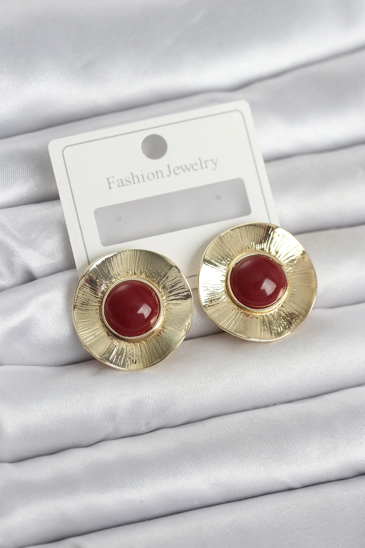 Vintage Bordo Gold Renk Pirinç Kadın Küpe 5886 - Kaliteli Moda Takısı