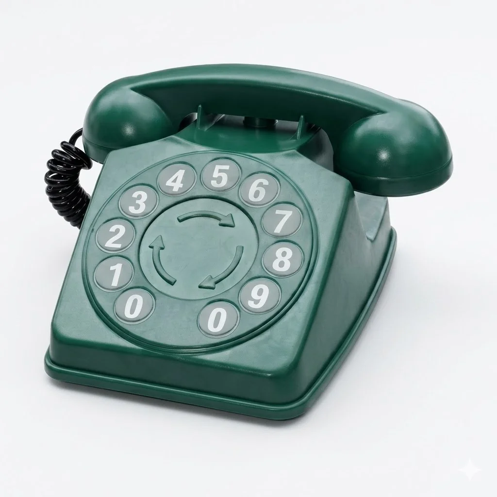 Vintage Çevirmeli Telefon Dekor Yeşil – Retro Antika Görünümlü Numaratik Telefon