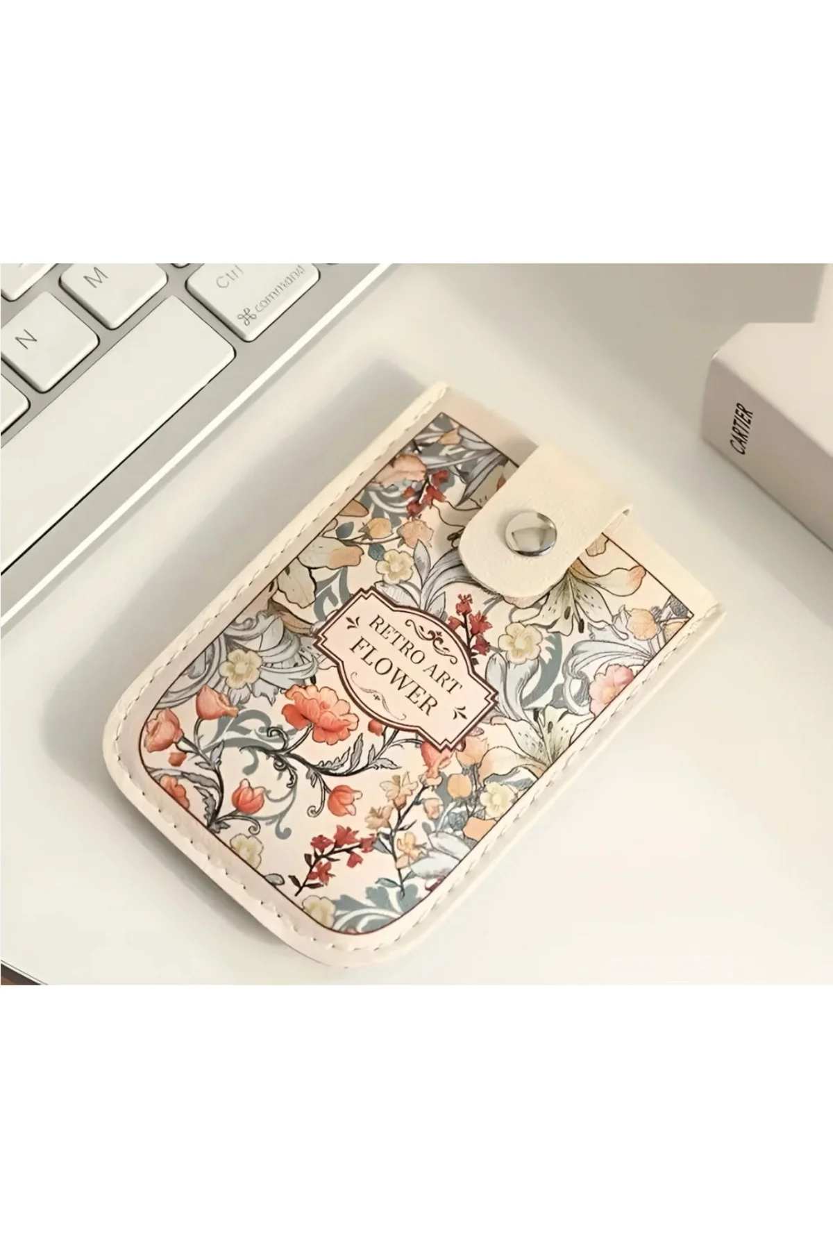 Vintage Çiçek Desenli Suni Deri Kartlık