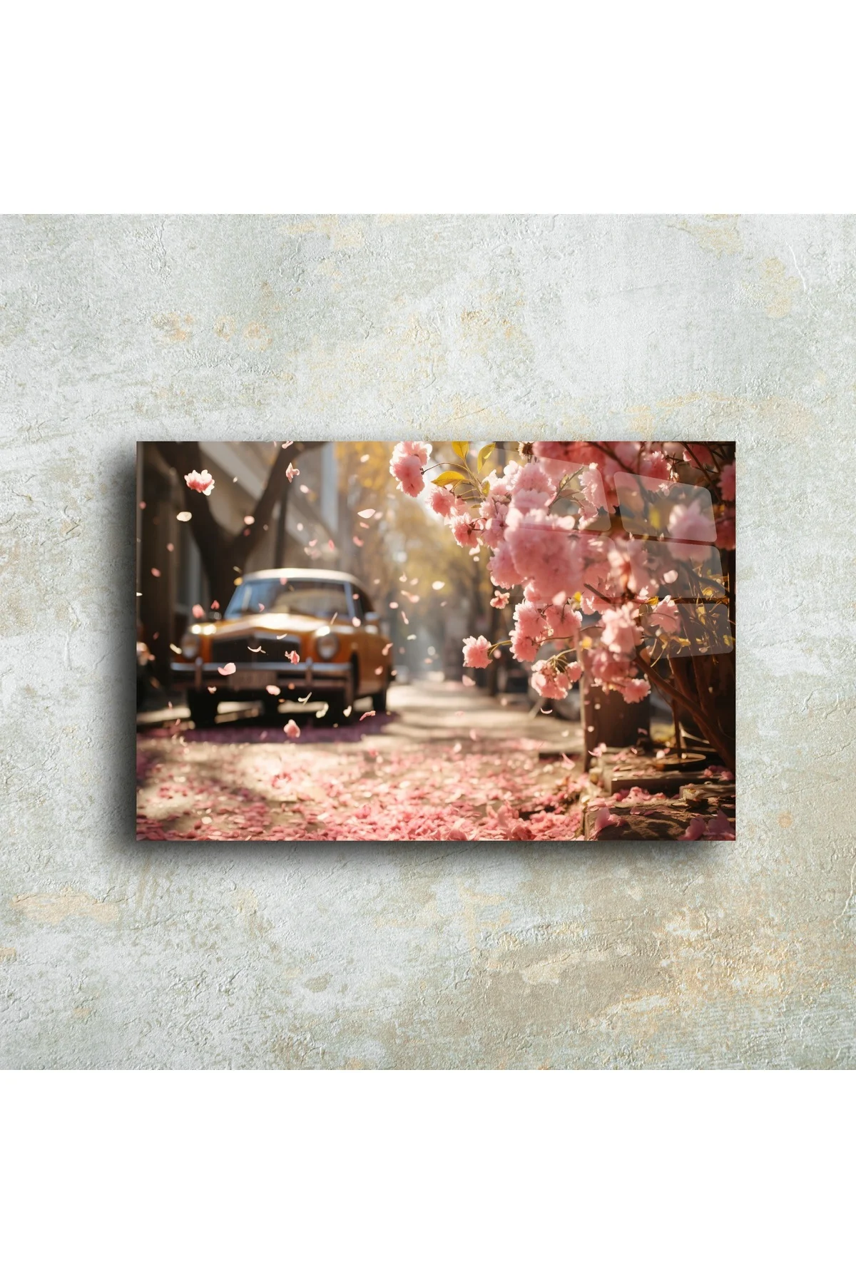 Vintage Çiçekli Manzaralı Cam Tablo Vintage Çiçekli Manzaralı Cam Tablo