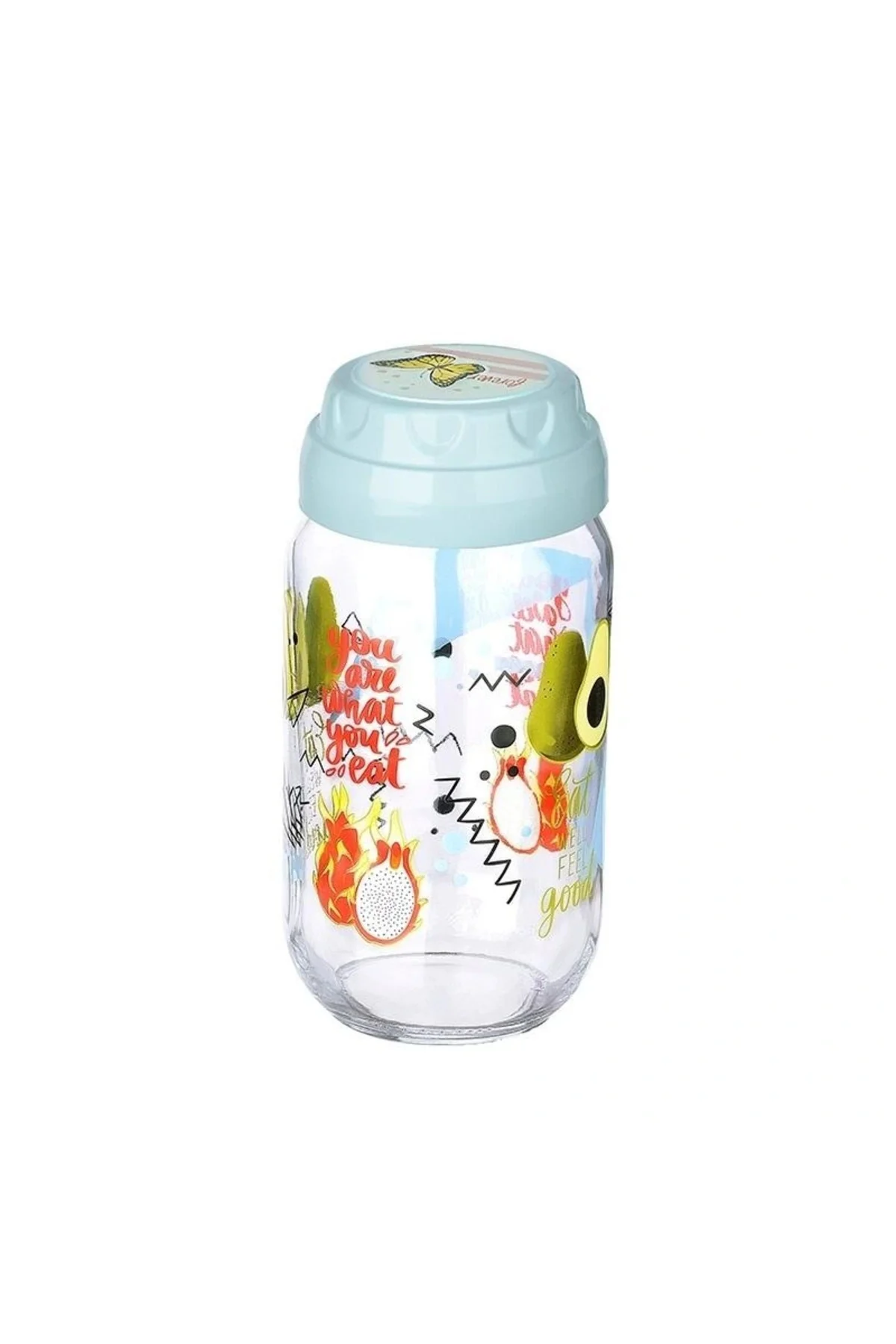 Vintage Dekoratif Desenli Cam Kavanoz 1000 Ml - 33,8 Oz - Avokado