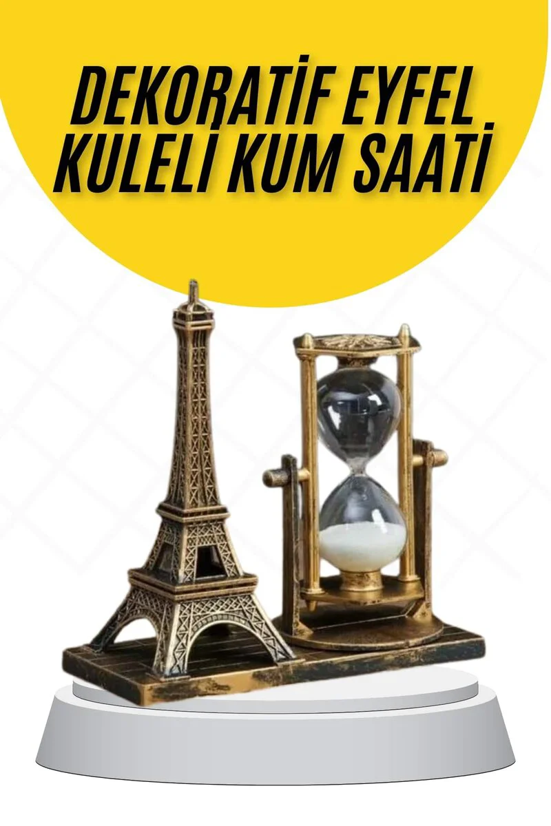 Vintage Dekoratif Eyfel Kulesi ve Kum Saati Masa Süsü Biblo