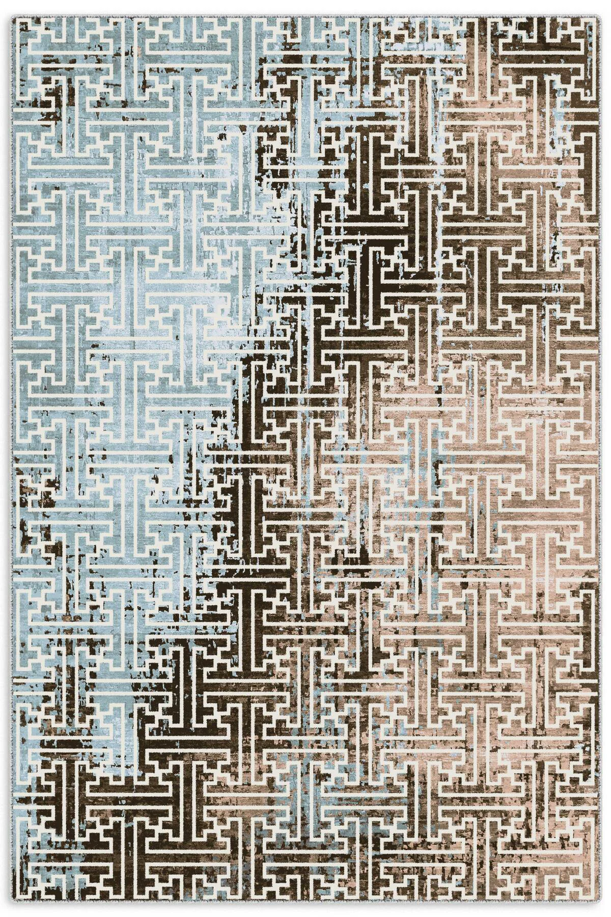 Vintage Dokunuşlu Modern Şönil Halı Kilim Yolluk Kahve Bej Açık M