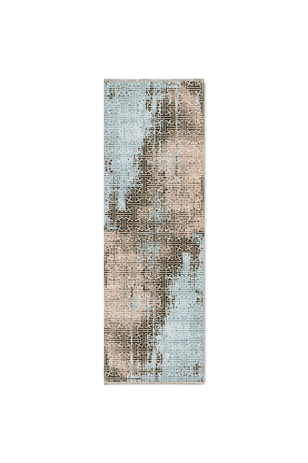 Vintage Dokunuşlu Modern Şönil Halı Kilim Yolluk Kahve Bej Açık M