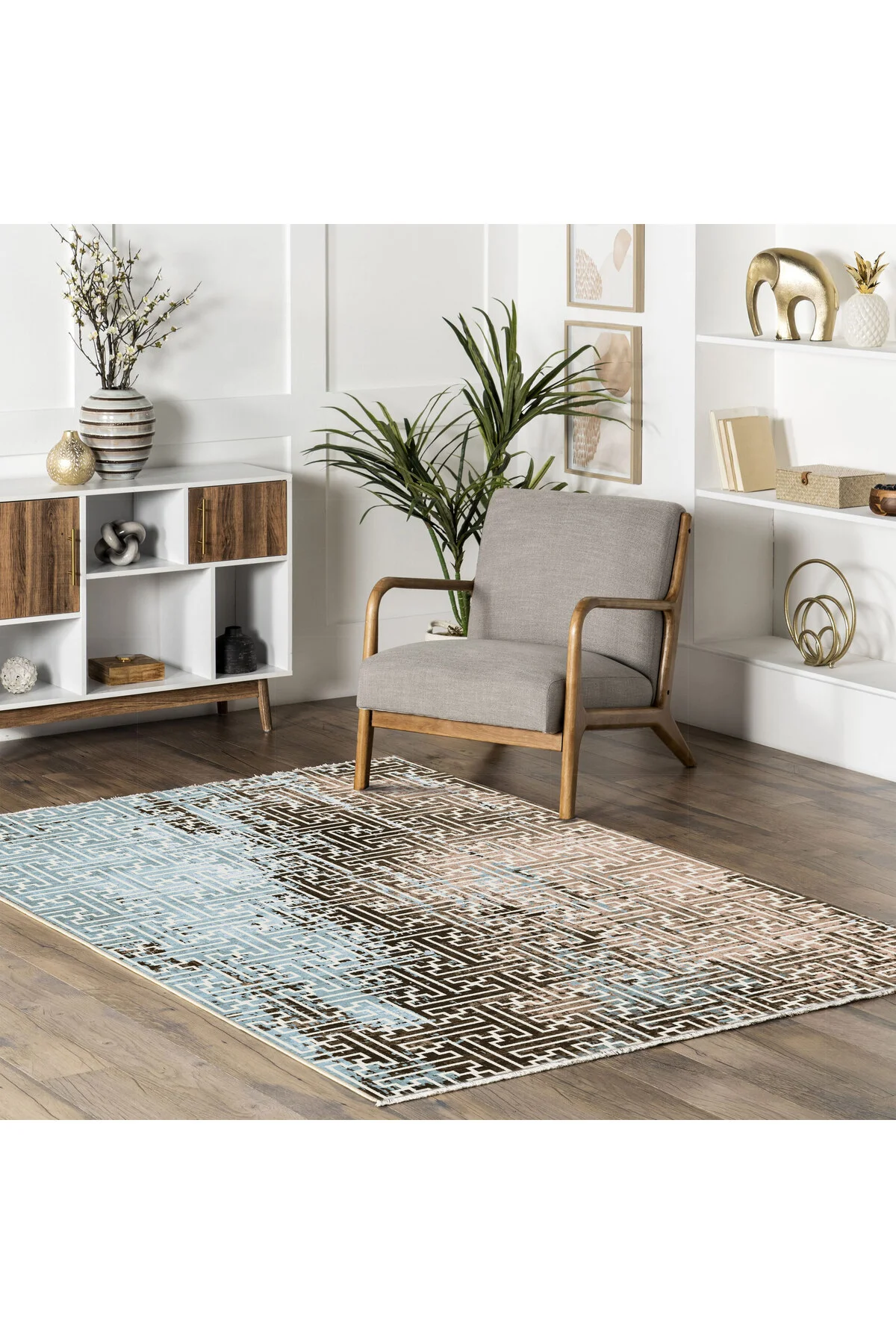 Vintage Dokunuşlu Modern Şönil Halı Kilim Yolluk Kahve Bej Açık M