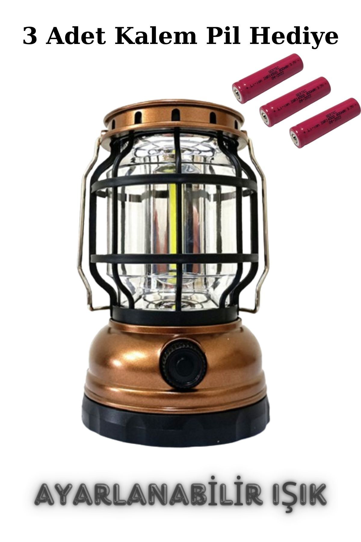 Vintage Gaz Lambası Şeklin de Pilli Ayarlanabilir Işıklı Kamp Lam